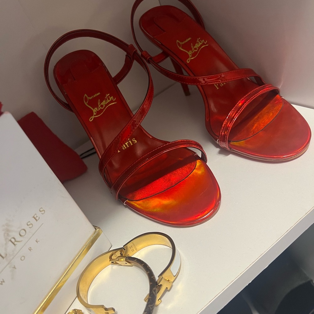 christian louboutin patent red rosalie sandals size 40